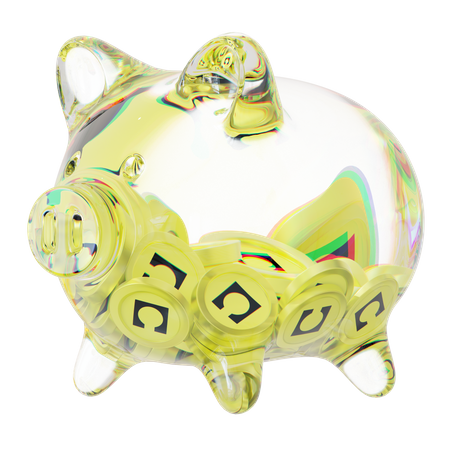 Celo Clear Glass Piggy Bank With Decreasing Piles Of Crypto Coins  3D Icon