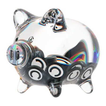 Celr Clear Glass Piggy Bank With Decreasing Piles Of Crypto Coins  3D Icon