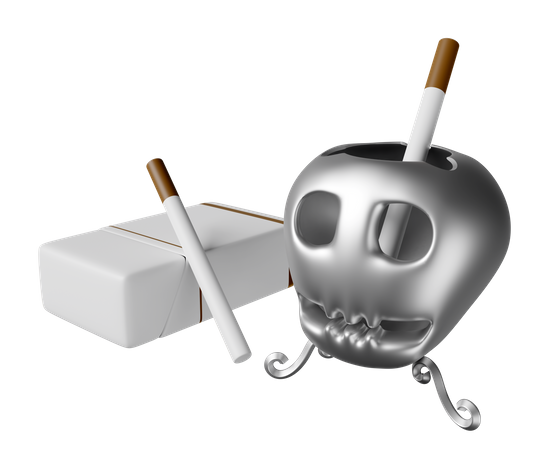 Cenicero de calavera con paquete de cigarrillos  3D Icon
