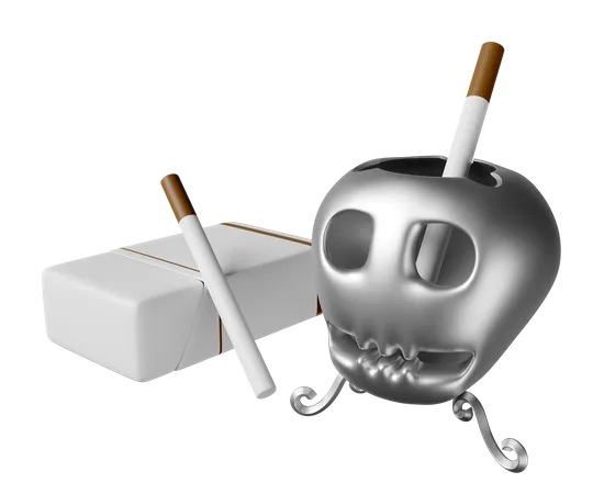 Cenicero De Calavera 3 D Con Paquete De Cigarrillos Aislado Ilustracion De Render 3 D 3D Icon