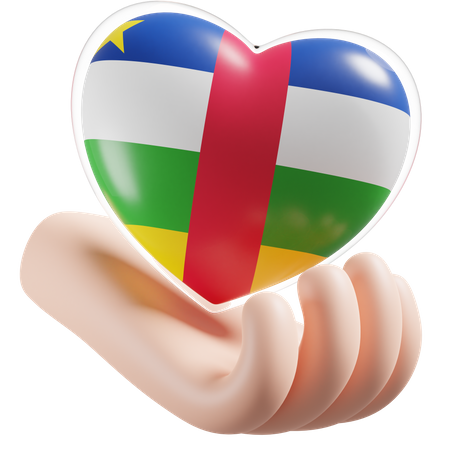 Central African Republic Flag Heart Hand Care  3D Icon