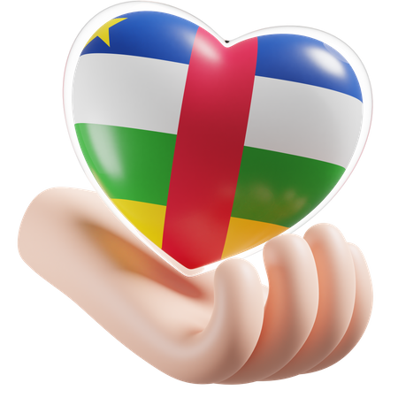 Central African Republic Flag Heart Hand Care  3D Icon