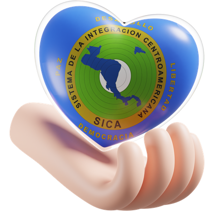 Central American Integration System Flag Heart Hand Care  3D Icon