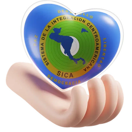 Central American Integration System Flag Heart Hand Care  3D Icon