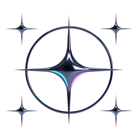 Central Radiant Chrome Star  3D Icon