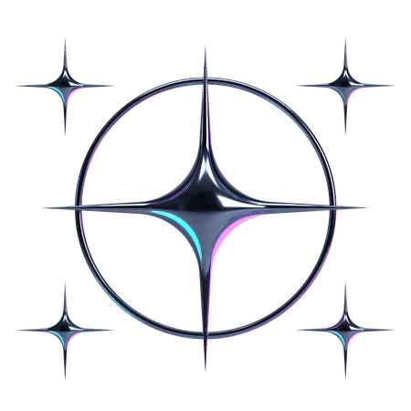 Central Radiant Chrome Star  3D Icon