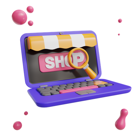 Centre commercial en ligne sur ordinateur portable  3D Icon