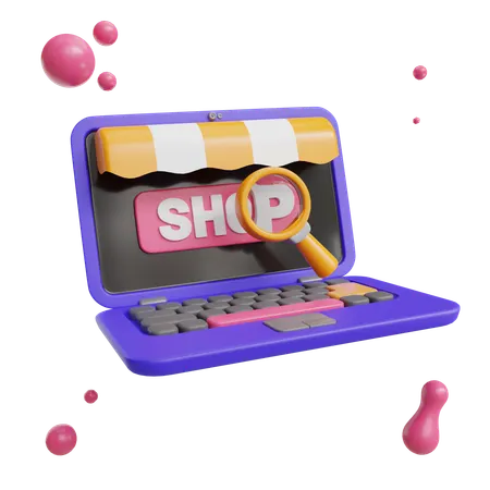 Centre commercial en ligne sur ordinateur portable  3D Icon