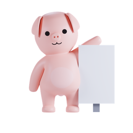 Cerdo sosteniendo cartel  3D Icon