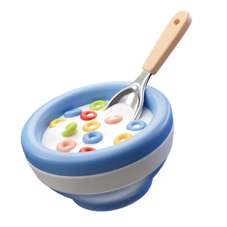 3 D Render Illustration Cereal Bowl With Milk And Spoon 3D Icon