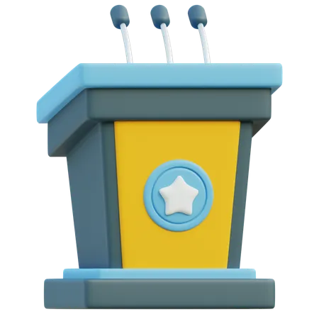 A Whimsical 3 D Representation Of A Speakers Podium With Three Microphones Commonly Used For Speeches And Announcements At Events 3D Icon
