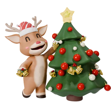 Cerf avec arbre de Noël  3D Icon
