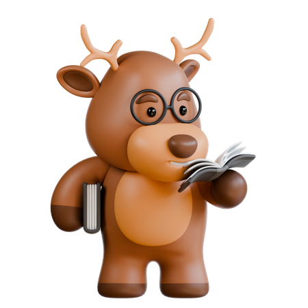 Le cerf lit un livre  3D Icon