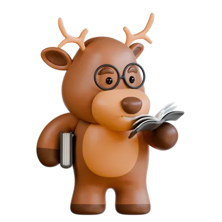 Le cerf lit un livre  3D Icon