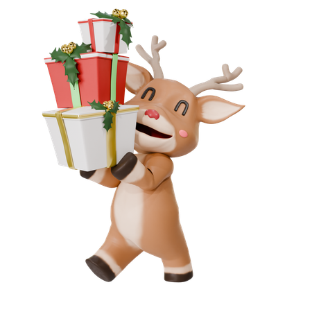 Cerf tenant des boîtes de Noël  3D Icon