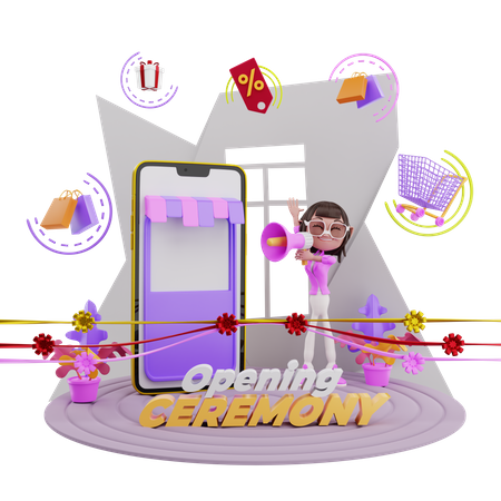 Cerimônia de inauguração da loja de compras online  3D Icon