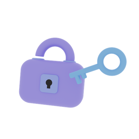 Cerradura azulada con llave  3D Illustration