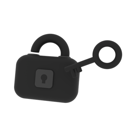 Cerradura negra con llave  3D Illustration