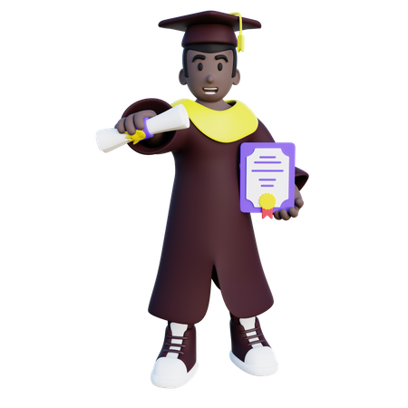 Estudante graduado com certificado e diploma  3D Illustration