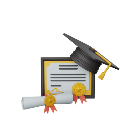 Certificado y sombrero de graduación  3D Icon