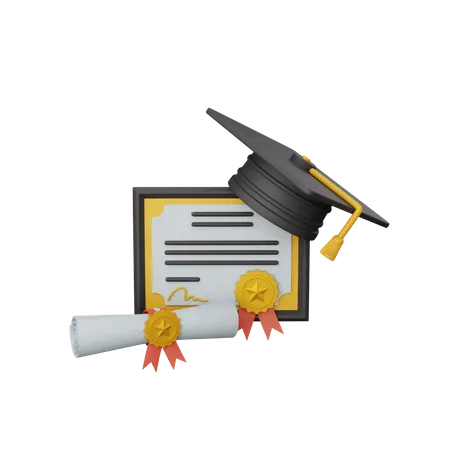 Certificado y sombrero de graduación  3D Icon