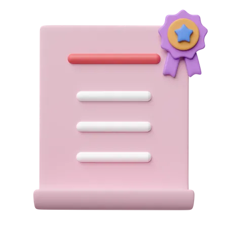 3 D Certificate Icon With Quality Guarantee Ribbon And Star For Award Diploma Achievement Grant Isolated Achieve Goals Success Concept 3D Icon