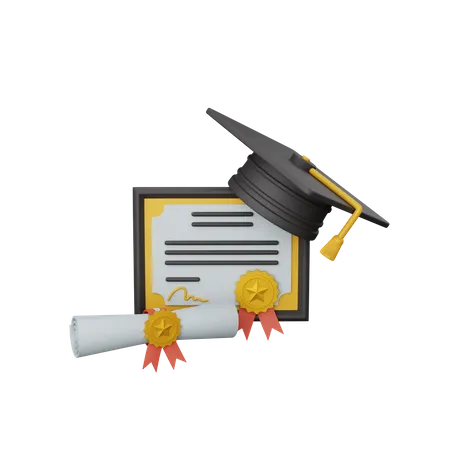 Certificate And Graduation Hat 3D Icon
