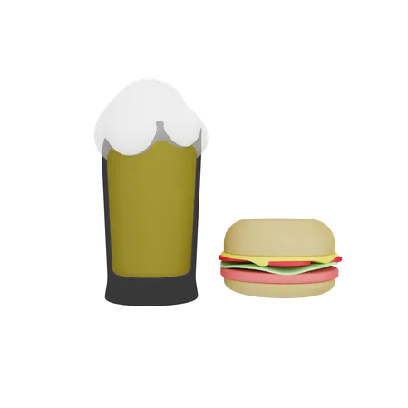 Cerveza y hamburguesa  3D Icon