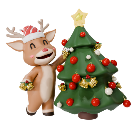 Veado com árvore de Natal  3D Icon