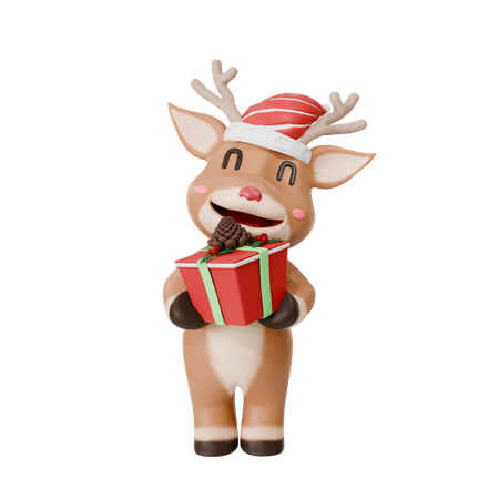 Veado com presente de Natal  3D Icon