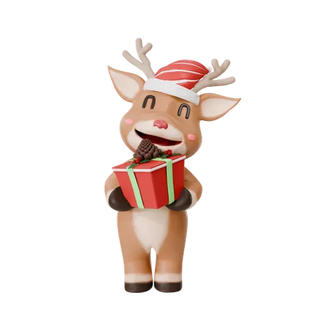 Veado com presente de Natal  3D Icon