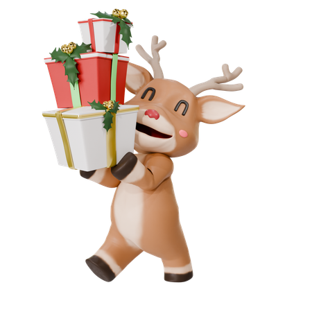 Veado segurando caixas de Natal  3D Icon