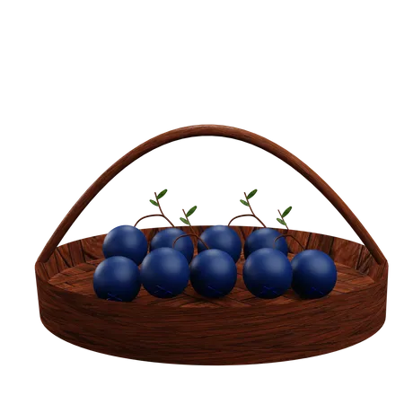 Cesta de frutas azuis  3D Icon