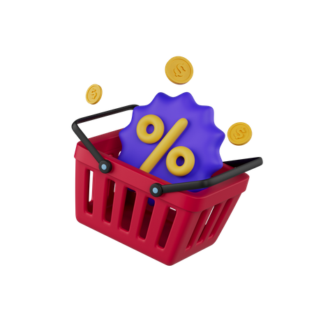 Cesta de compras con moneda  3D Icon