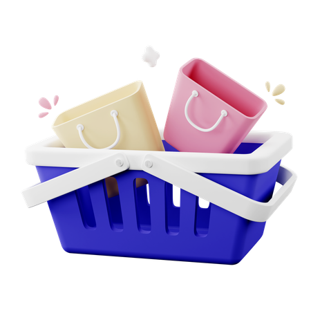 Cesta de compras con bolsas de compras  3D Icon