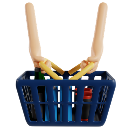 Fundamentos da cesta de compras de supermercado  3D Illustration