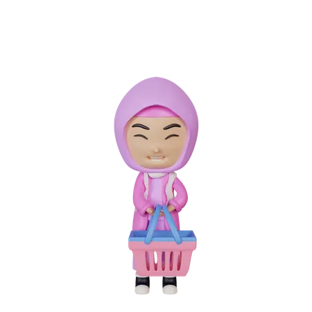 Menina árabe segurando cesta  3D Illustration