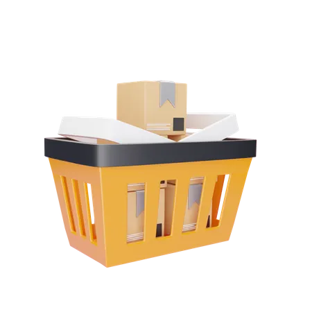 Cesta de compras e papelão  3D Icon