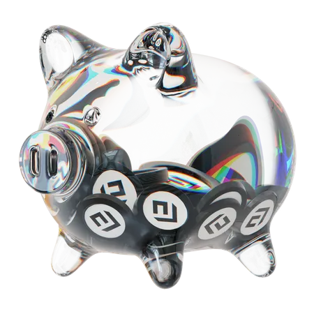 Cfx – Sparschwein aus klarem Glas mit abnehmendem Stapel an Kryptomünzen  3D Icon