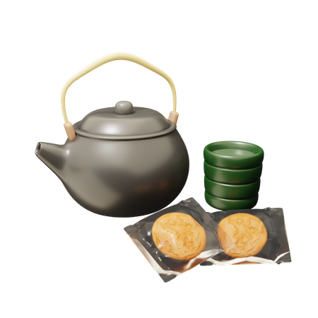 Chá com senbei  3D Icon