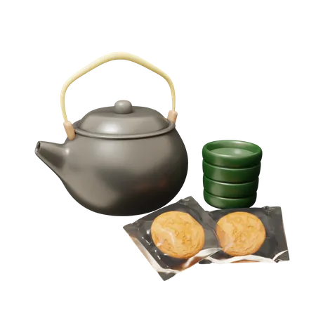 Chá com senbei  3D Icon