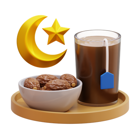 Chá e tâmaras com lua e estrela  3D Icon