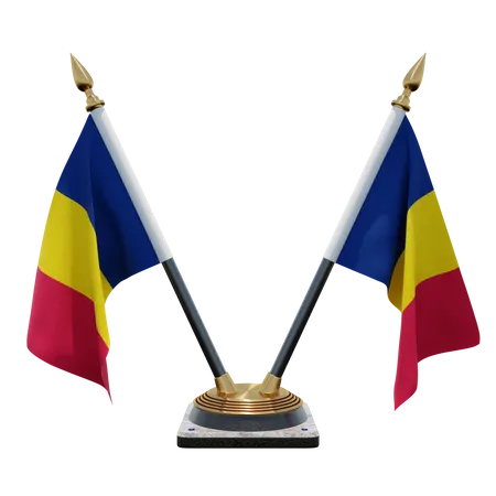 Doppelter Tischflaggenständer für Chad  3D Flag