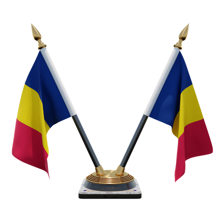 Chad Double Desk Flag Stand  3D Illustration