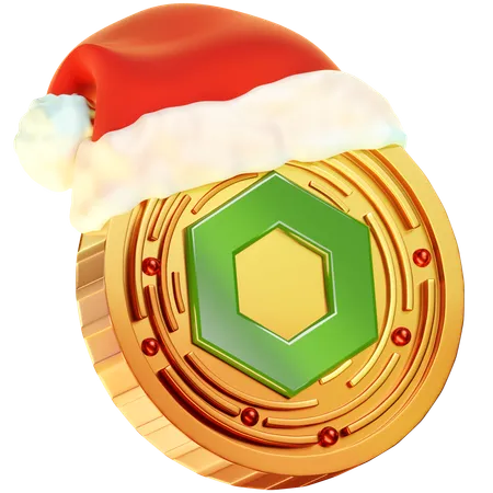 Featuring A Golden Coin Embodying The Chainlink Logo Donning A Christmas Hat Merging The Festive Aura With The Chainlink Cryptocurrency Symbol 3D Icon