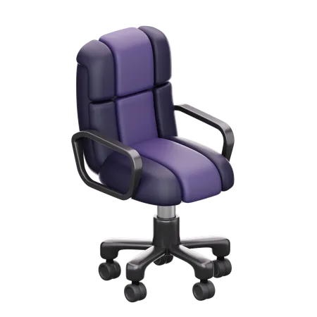 A Sleek Ergonomic Office Chair Rendered In A Deep Violet Featuring Adjustable Armrests And Wheels Exemplifying Comfort And Modern Office Decor 3D Icon
