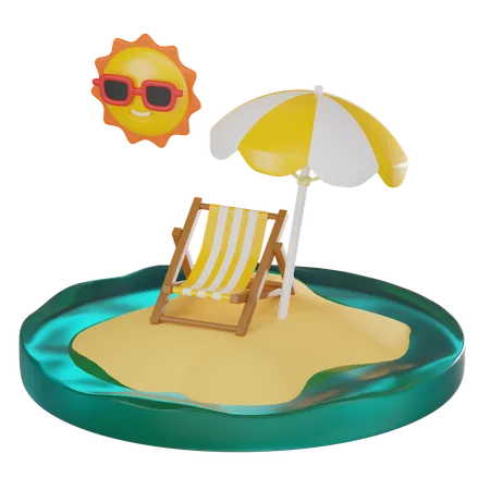 Paradise Island With This Stunning Featuring A Beach Chair Umbrella And Radiant Sun Perfect For Travel And Vacation Concepts Inviting Viewers To Relax 3 D Render Illustration 3D Icon