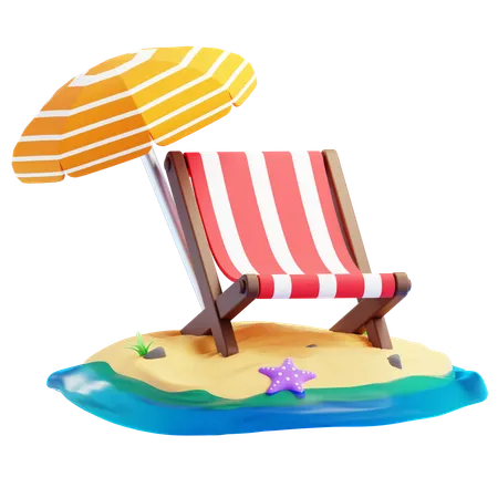 Stripped Chair On The Beach 3D Icon