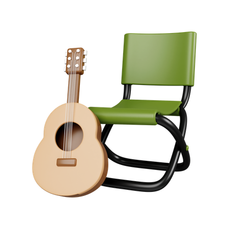 Chaise de camping avec guitare  3D Icon
