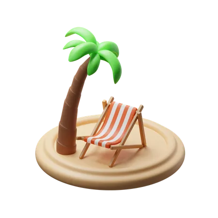 Chaise de plage avec cocotier  3D Icon